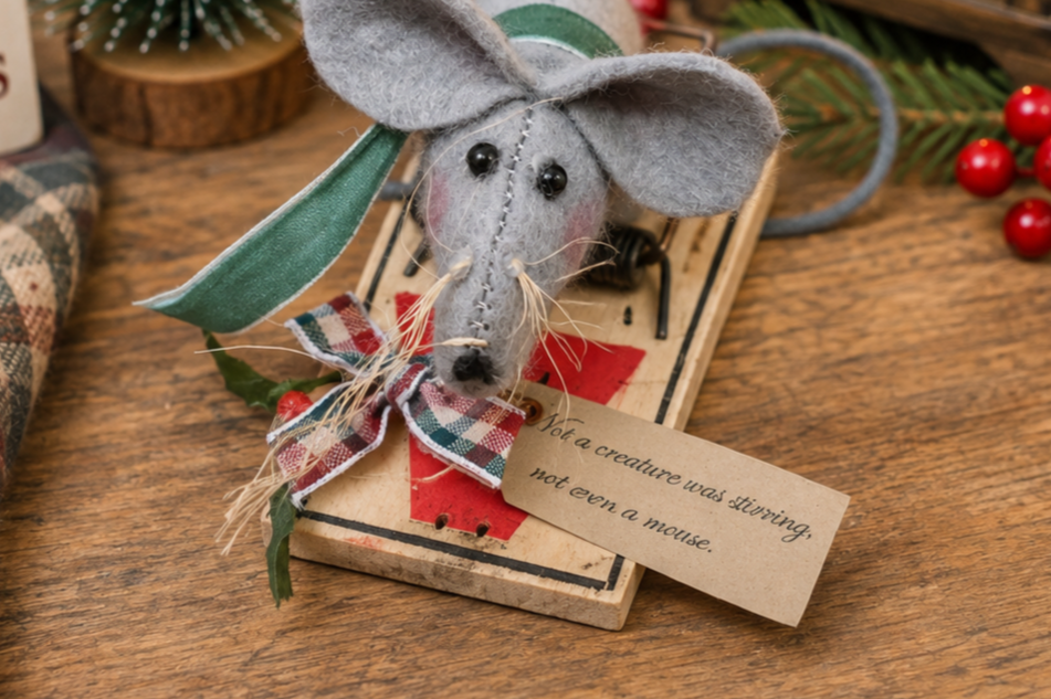 Christmas Mouse Decoration, Not a Creature Was Stirring Mouse Trap, Funny Christmas Decor, Primitive Farmhouse Holiday Mouse
