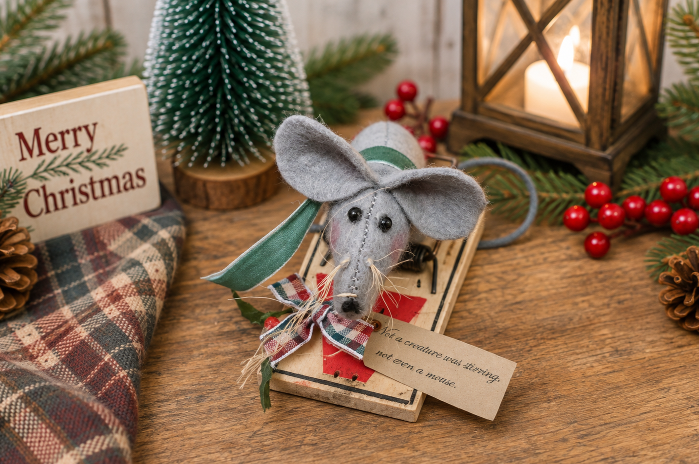 Christmas Mouse Decoration, Not a Creature Was Stirring Mouse Trap, Funny Christmas Decor, Primitive Farmhouse Holiday Mouse