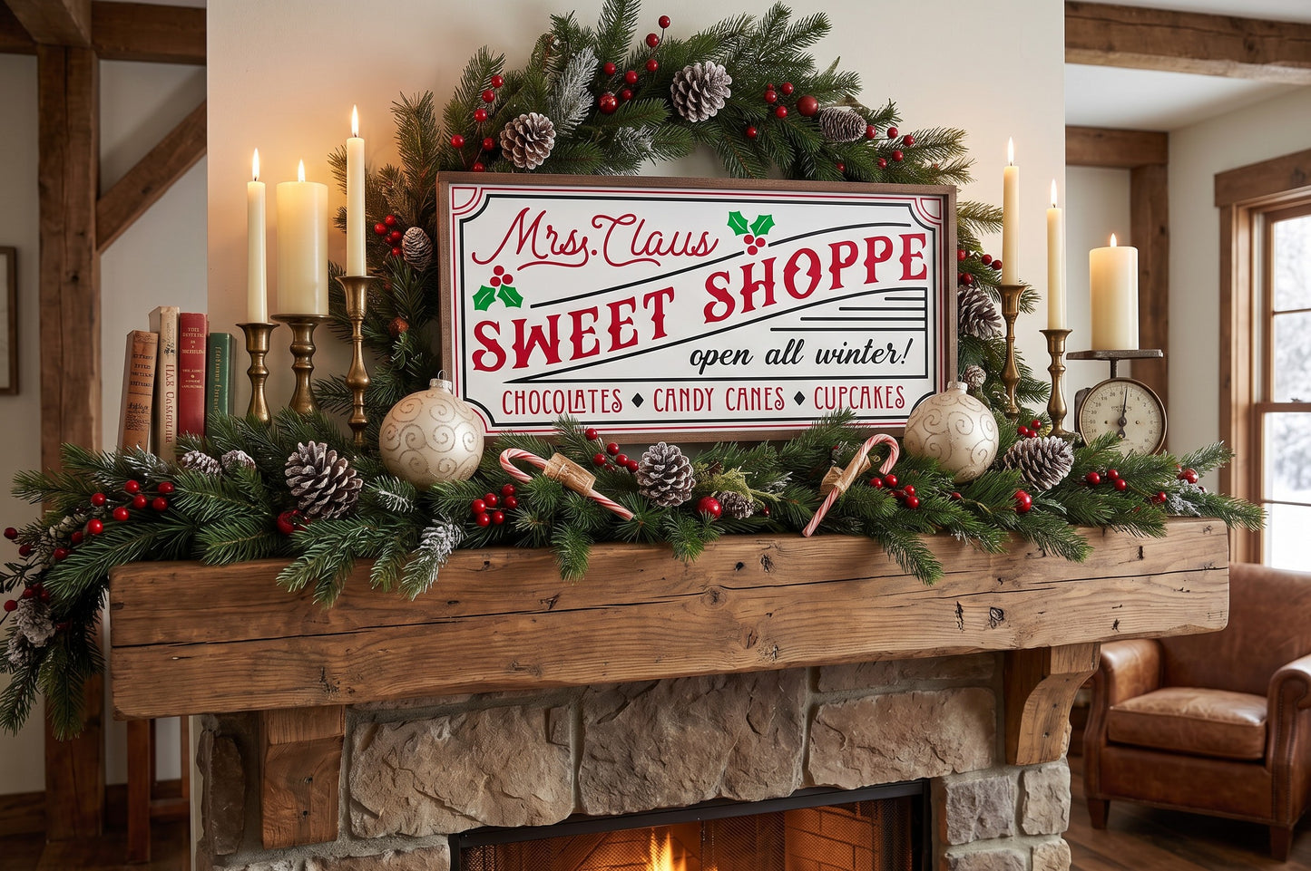 Mrs Claus Sweet Shoppe Wood Sign | Vintage Christmas Decor | Holiday Mantel Wall Art | Cute Christmas Kitchen Sign | Festive Wood Sign