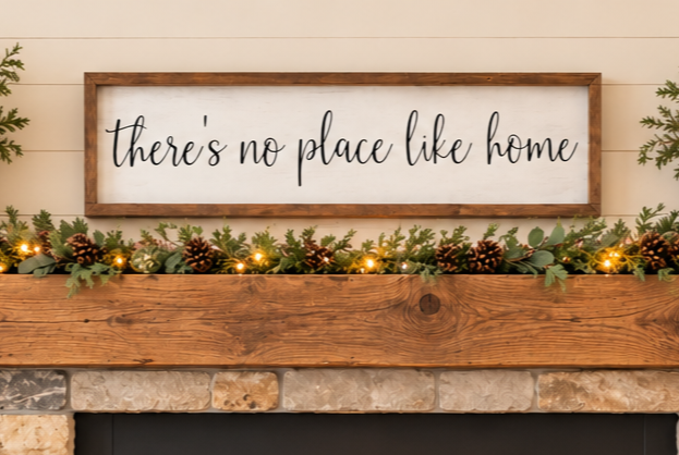 There's No Place Like Home Wood Sign | 6x24 Farmhouse Wall Decor | Cozy Country Home Sign | Rustic Family Room Decor | Housewarming Gift