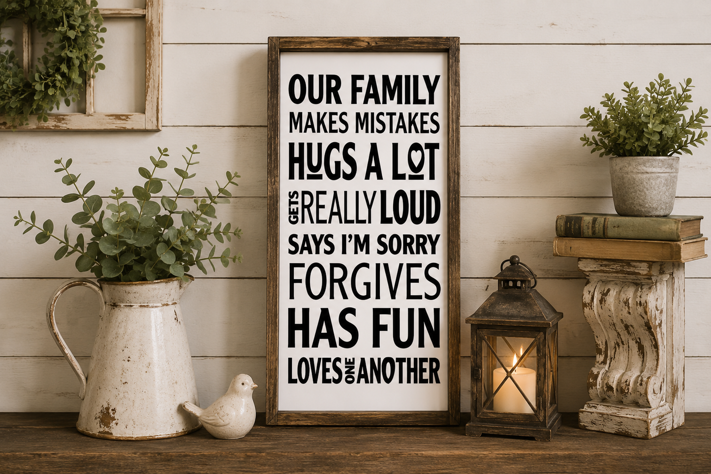 Our Family Sign, Farmhouse Family Rules Sign, Hand Painted Wood Sign, Family Wall Decor, Rustic Farmhouse Decor, Family Gift