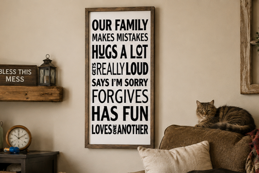 Our Family Sign, Farmhouse Family Rules Sign, Hand Painted Wood Sign, Family Wall Decor, Rustic Farmhouse Decor, Family Gift