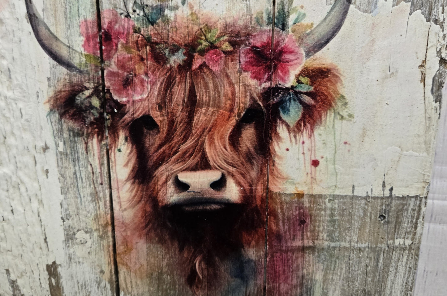 Highland Cow Wall Art on Reclaimed Wood | Rustic Farmhouse Decor | Decoupage Cow Sign | Modern Country Wall Hanging | 10x11