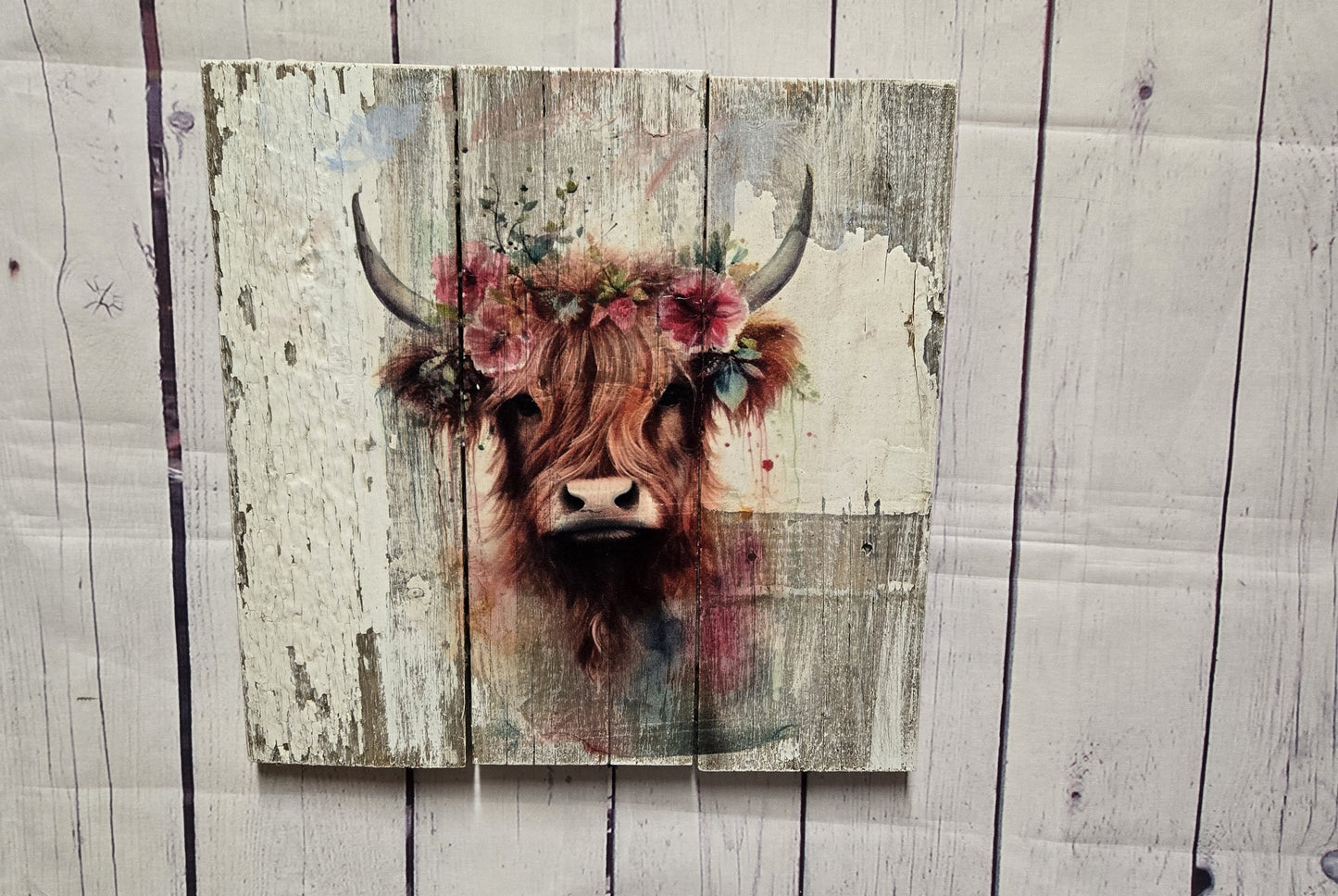 Highland Cow Wall Art on Reclaimed Wood | Rustic Farmhouse Decor | Decoupage Cow Sign | Modern Country Wall Hanging | 10x11