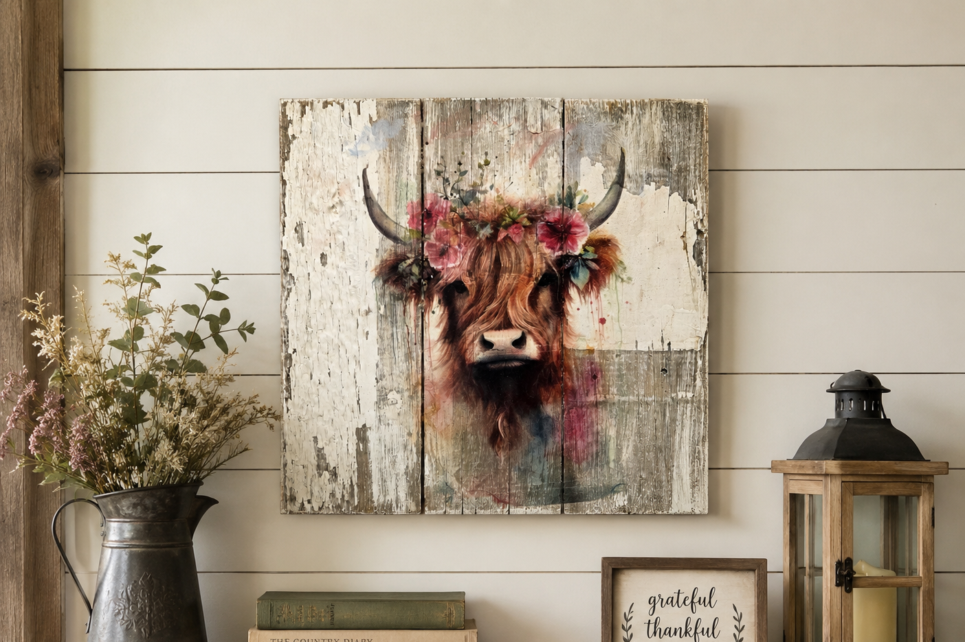 Highland Cow Wall Art on Reclaimed Wood | Rustic Farmhouse Decor | Decoupage Cow Sign | Modern Country Wall Hanging | 10x11