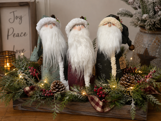12" Handmade Primitive Santa | Vintage Country Christmas Decor | Bendable Wired Hat | Rustic Holiday Shelf Sitter | Farmhouse Gift