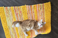 Reversible Twined Rag Rug - Yellow and Orange Bathroom Mat - Sustainable Kitchen Mat