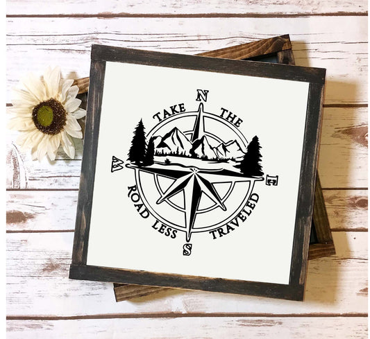 Road Less Travelled Black and White Sign for Intentional Living