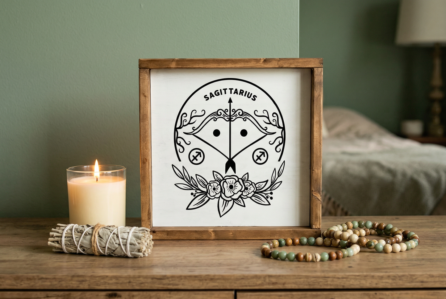 Sagittarius Zodiac Wood Sign, Archer Wall Art, Fire Sign Astrology Decor, December Birthday Gift, Minimalist Celestial Star Plaque