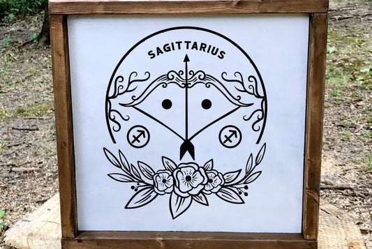 Sagittarius Zodiac Wood Sign, Archer Wall Art, Fire Sign Astrology Decor, December Birthday Gift, Minimalist Celestial Star Plaque