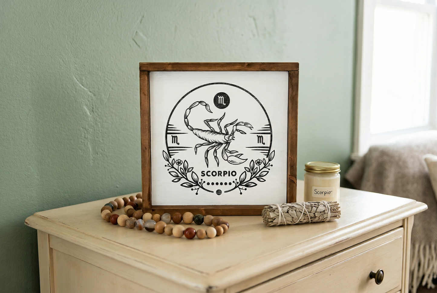 Scorpio Zodiac Wood Sign,  Scorpion Wall Art, Water Sign Astrology Decor, November Birthday Gift, Minimalist Celestial Star Plaque