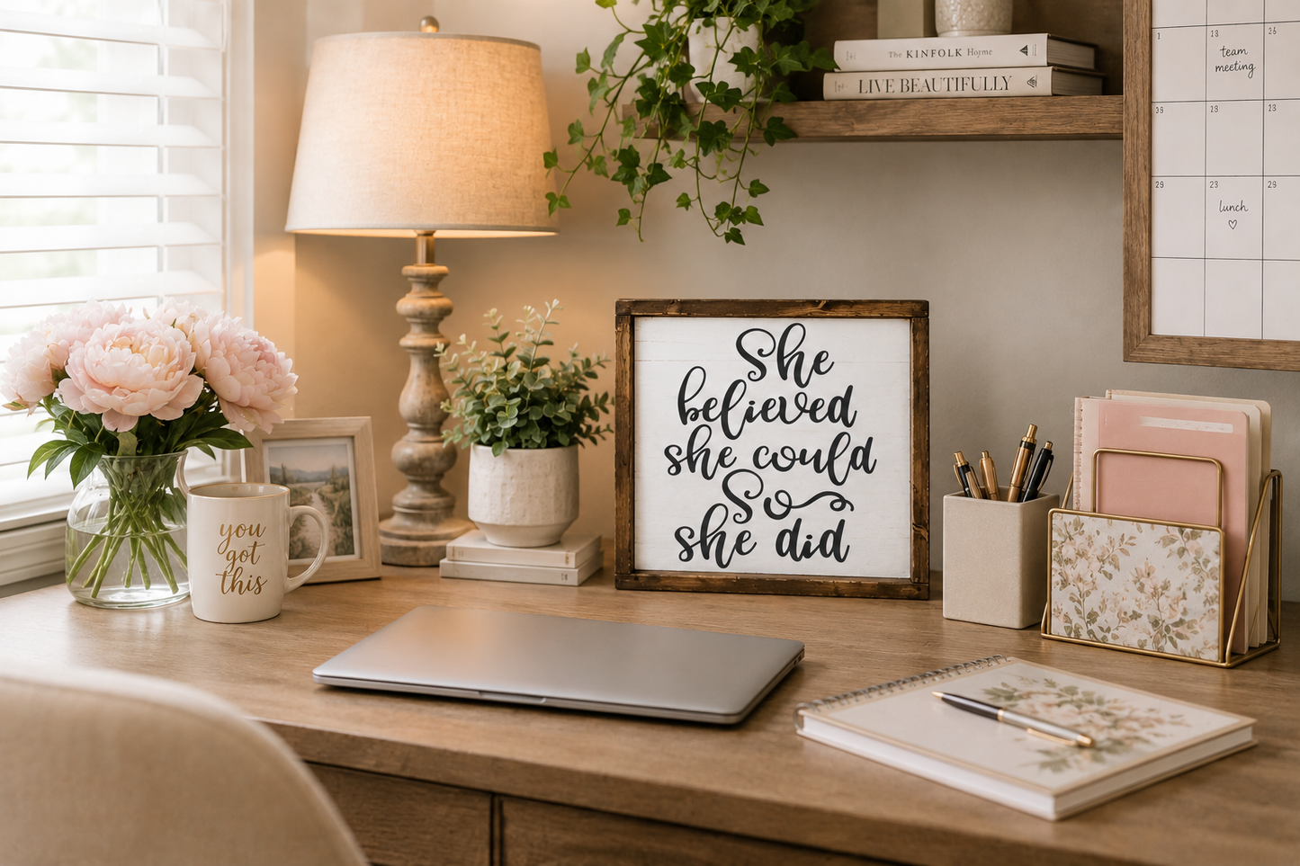 She Believed She Could So She Did Sign | Inspirational Wood Sign | Modern Farmhouse Wall Decor | Self Love Gift for Women