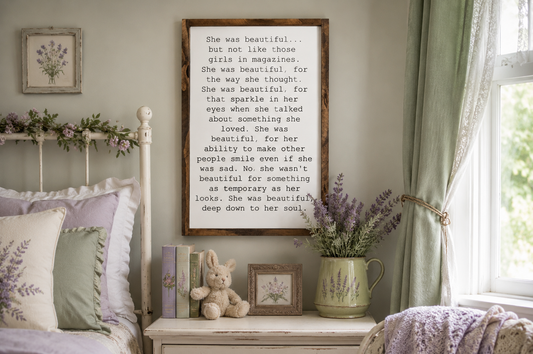 She Was Beautiful Wood Sign | Inspirational Quote Wall Decor | Painted Wooden Motivational Sign | Bedroom Office Gift for Women
