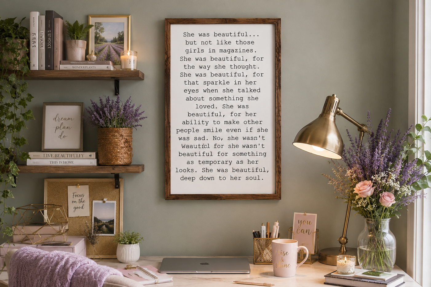 She Was Beautiful Wood Sign | Inspirational Quote Wall Decor | Painted Wooden Motivational Sign | Bedroom Office Gift for Women