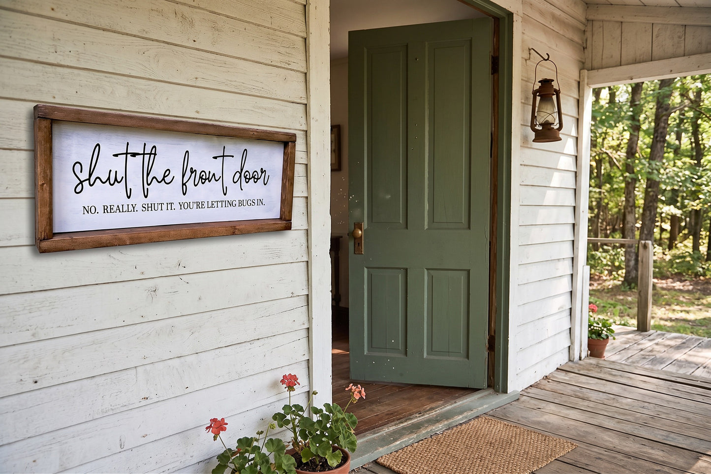 Shut the Front Door Wood Sign | Funny Farmhouse Entryway Decor | Painted Wood Porch Sign | Rustic Home Wall Decor