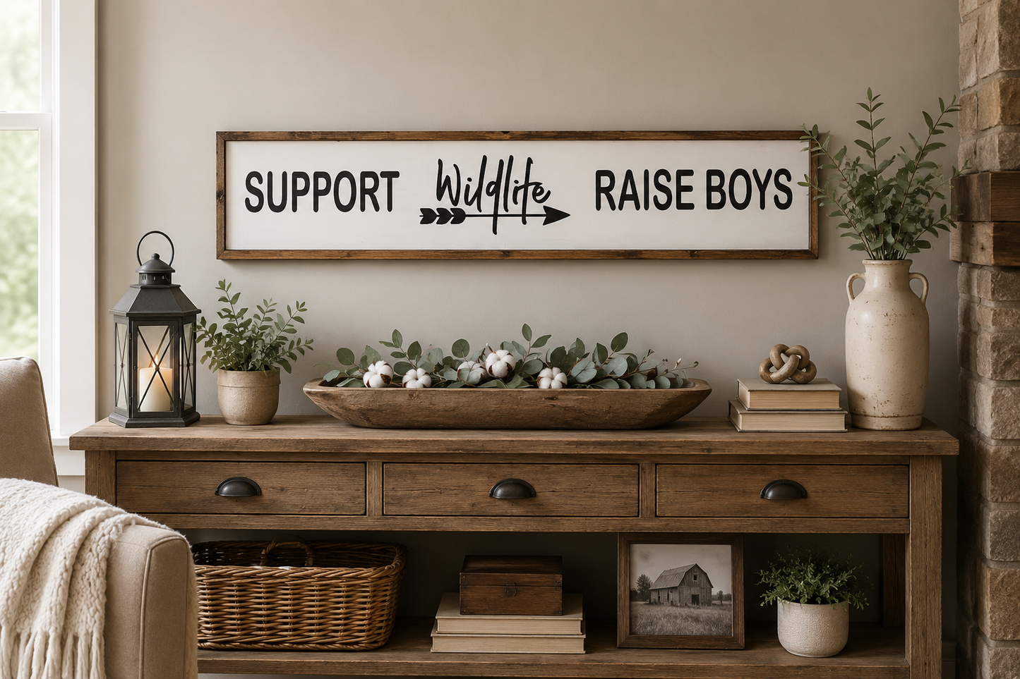 Support Wildlife Raise Boys Sign | 8x44 Farmhouse Wood Sign | Boys Room Wall Decor | Rustic Nursery Sign | Family Wall Art