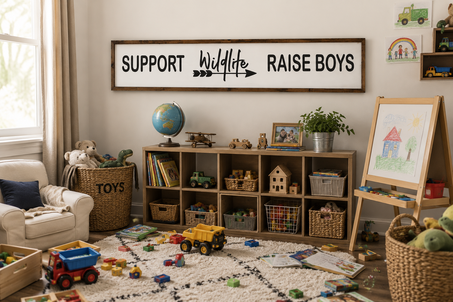 Support Wildlife Raise Boys Sign | 8x44 Farmhouse Wood Sign | Boys Room Wall Decor | Rustic Nursery Sign | Family Wall Art