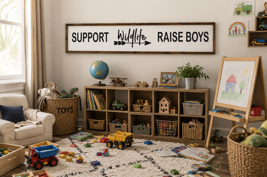 Support Wildlife Raise Boys Sign | 8x44 Farmhouse Wood Sign | Boys Room Wall Decor | Rustic Nursery Sign | Family Wall Art