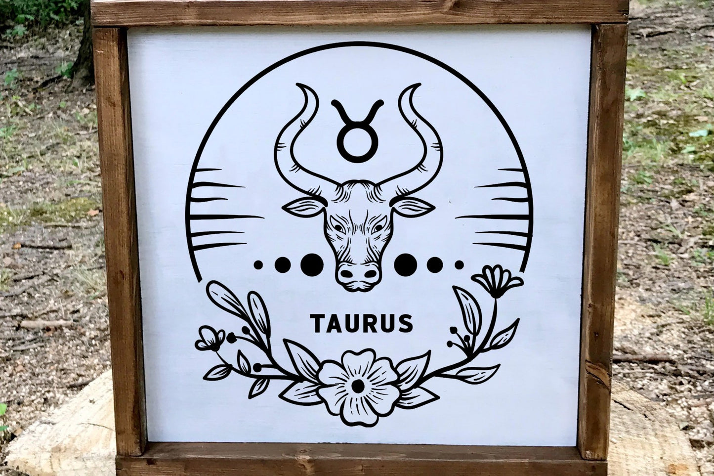 Taurus Zodiac Wood Sign, 8x8 Hand Painted Bull Wall Art, Earth Sign Astrology Decor, May Birthday Gift, Minimalist Celestial Star Sign