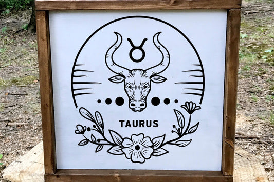 Taurus Zodiac Wood Sign, 8x8 Hand Painted Bull Wall Art, Earth Sign Astrology Decor, May Birthday Gift, Minimalist Celestial Star Sign
