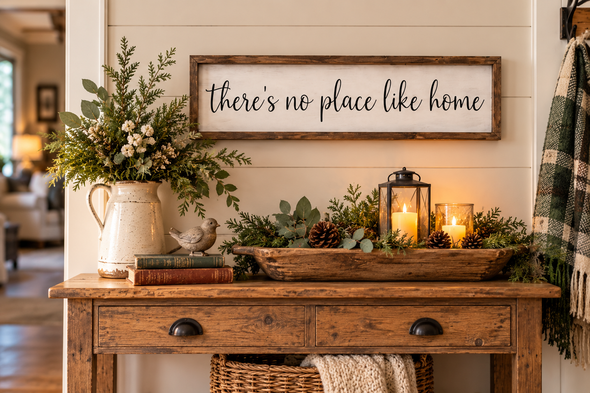 There's No Place Like Home Wood Sign | 6x24 Farmhouse Wall Decor | Cozy Country Home Sign | Rustic Family Room Decor | Housewarming Gift