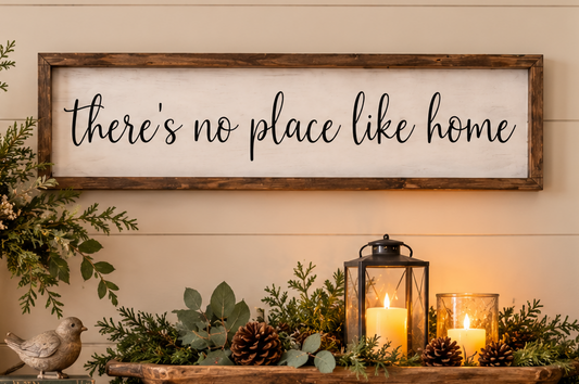 There's No Place Like Home Wood Sign | 6x24 Farmhouse Wall Decor | Cozy Country Home Sign | Rustic Family Room Decor | Housewarming Gift
