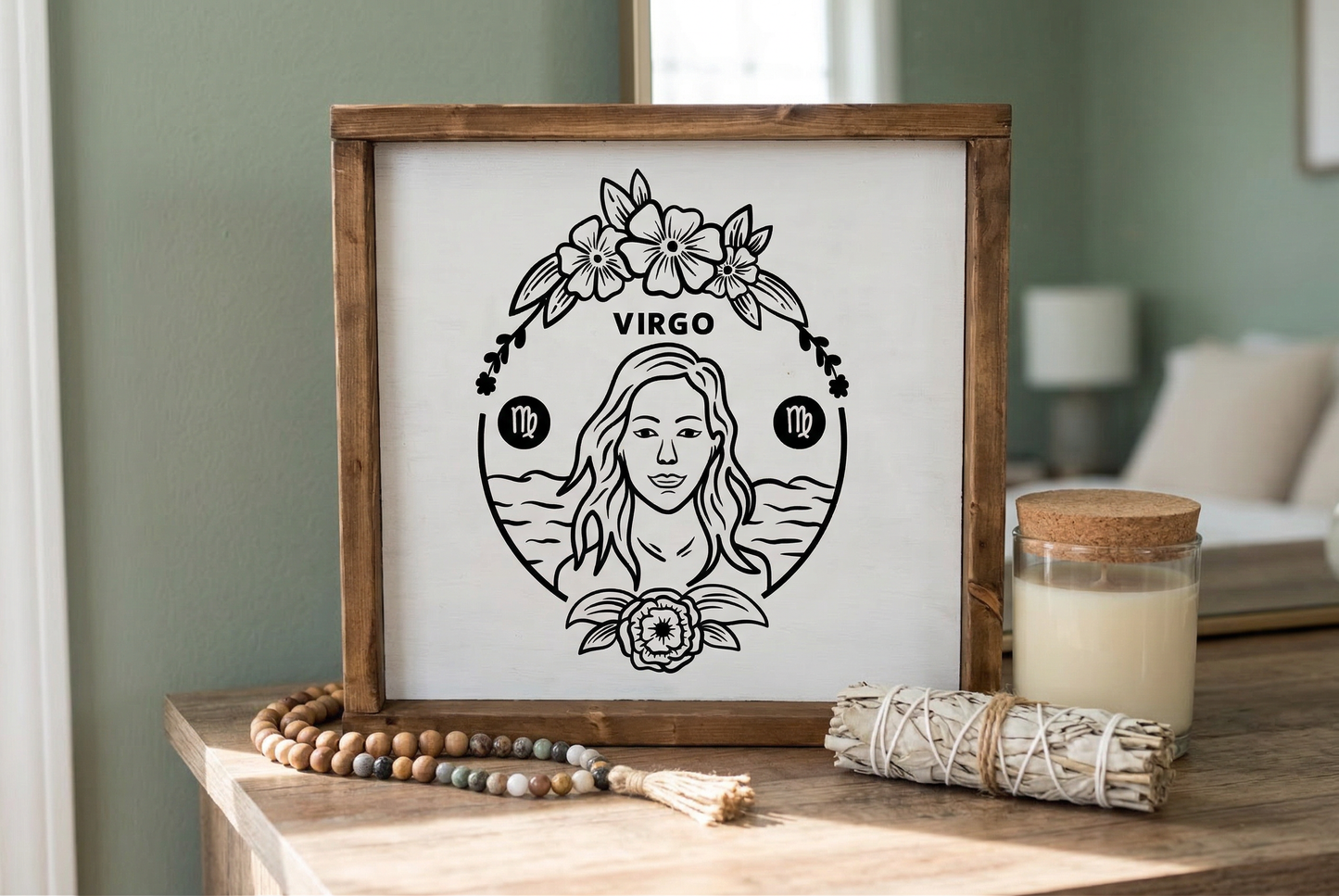 Virgo Zodiac Wood Sign, Hand Painted Maiden Wall Art, Earth Sign Astrology Decor, September Birthday Gift, Minimalist Celestial Star Sign