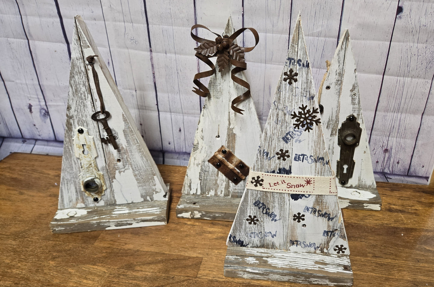 Reclaimed Wood Christmas Trees | Rustic Farmhouse Holiday Decor | Upcycled Metal Tree Set | Shabby Chic Christmas | Handmade Wood Trees