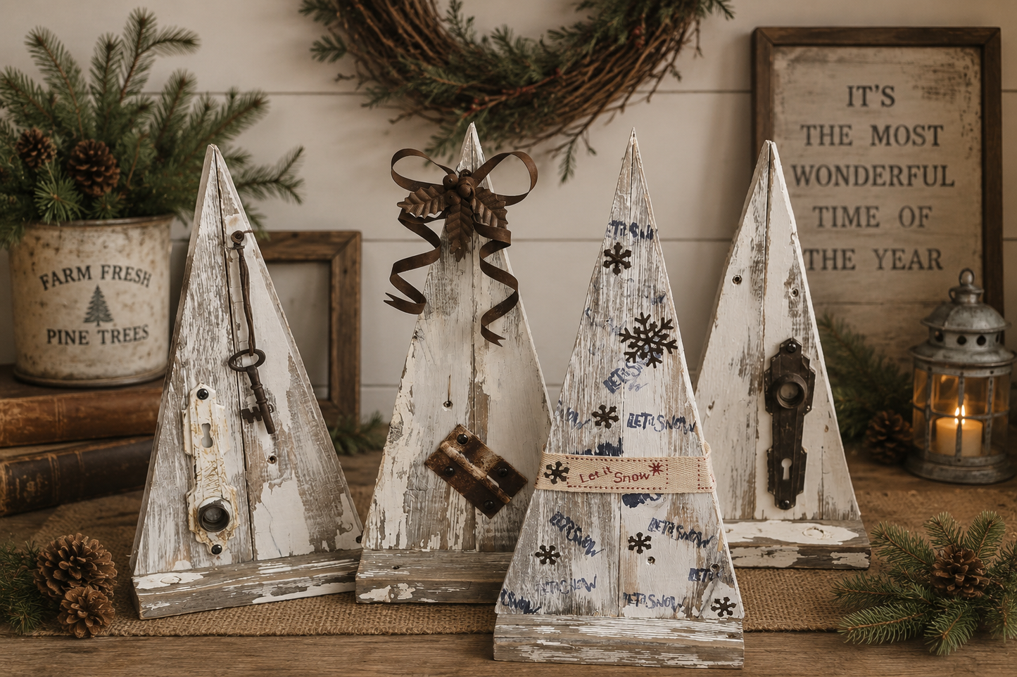 Reclaimed Wood Christmas Trees | Rustic Farmhouse Holiday Decor | Upcycled Metal Tree Set | Shabby Chic Christmas | Handmade Wood Trees