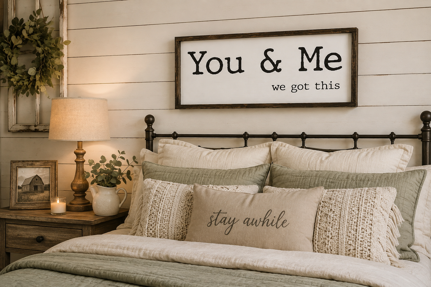 You & Me We Got This Sign | Hand Painted Wood Farmhouse Sign | Romantic Couple Wall Decor | Anniversary Wedding Gift
