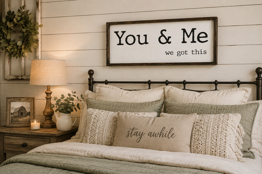 You & Me We Got This Sign | Hand Painted Wood Farmhouse Sign | Romantic Couple Wall Decor | Anniversary Wedding Gift