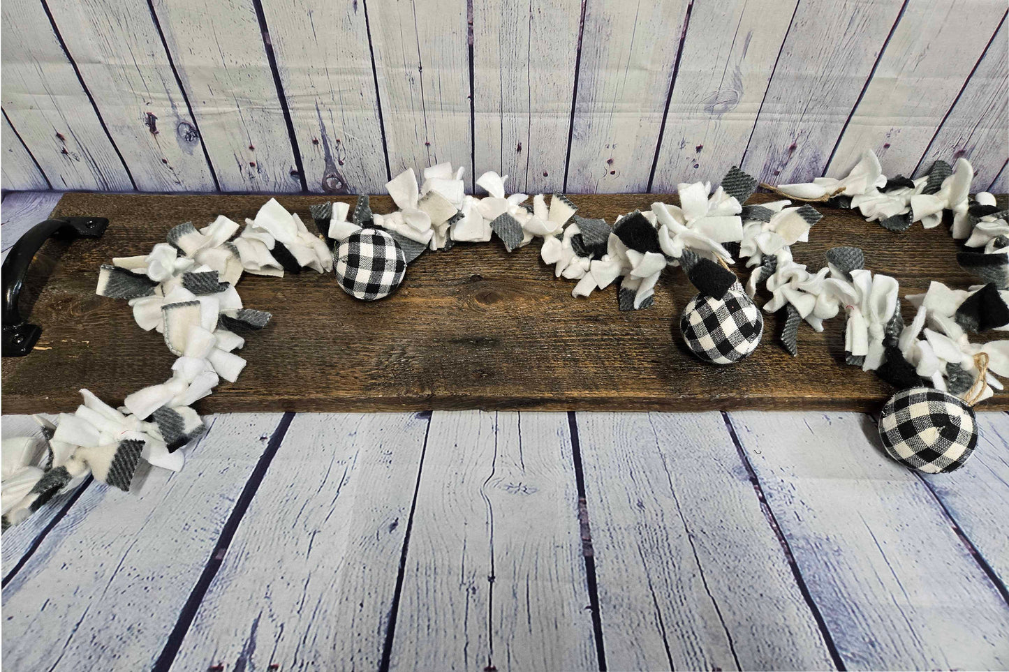Buffalo Plaid Rag Garland with Christmas Balls For Holiday Decorating