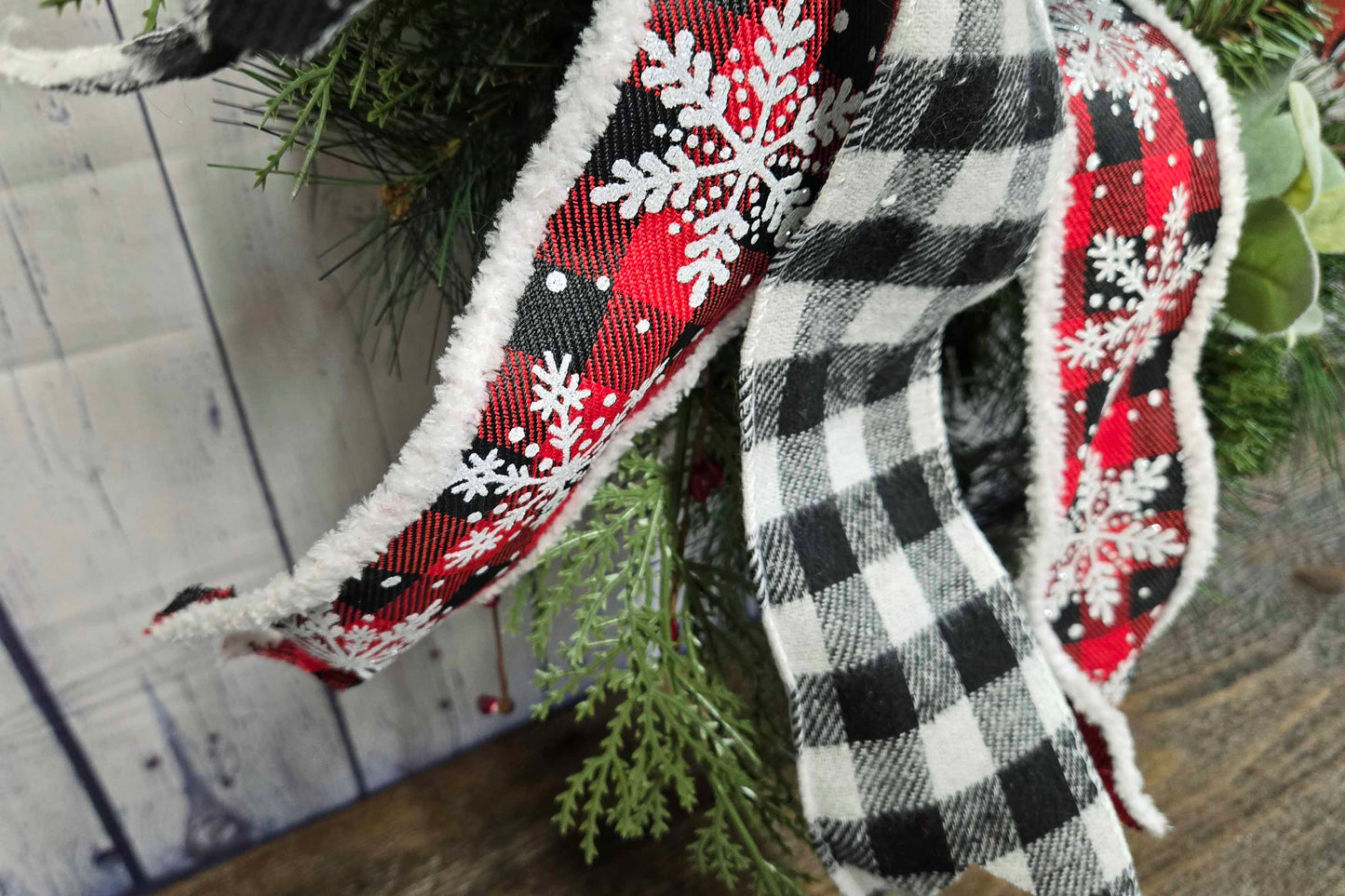 Farmhouse Black White Buffalo Plaid Christmas Wreath, Red Truck, Rustic Door Decor, Grapevine Winter Holiday