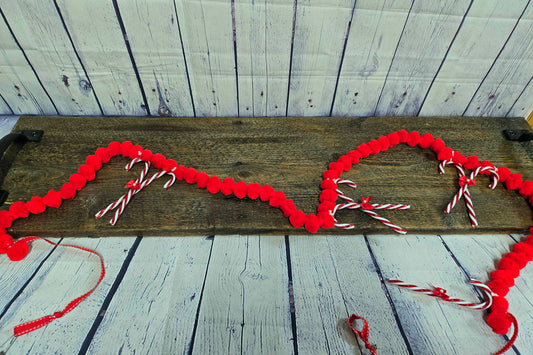 5ft Red White Christmas Pompom Garland | Holiday Mantle Decor | Xmas Tree Decoration | Festive Home Accent