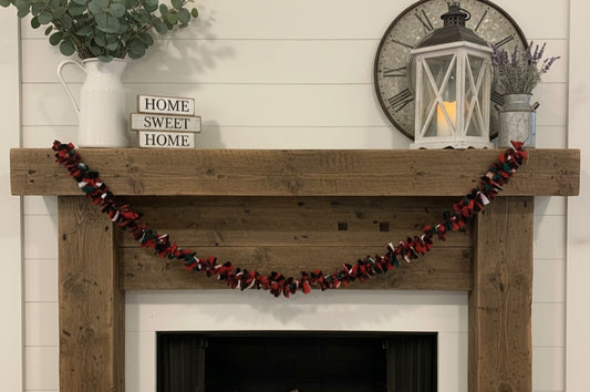 5ft Farmhouse Fleece Rag Garland | Red, Black, Green and White Buffalo Plaid Bunting | Year-Round Rustic Home Decor | Mantle & Wall Accent