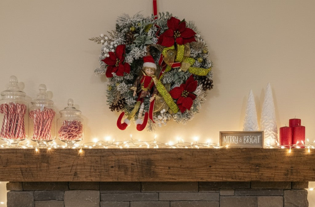 Whimsical Lighted Christmas Elf Wreath | Battery Operated Holiday Front Door Decor with Doll Ornament