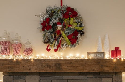 Whimsical Lighted Christmas Elf Wreath | Battery Operated Holiday Front Door Decor with Doll Ornament