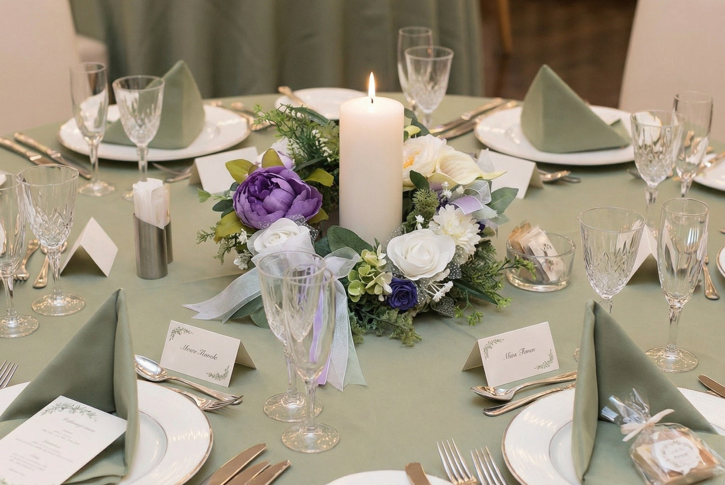 12" Purple & White Peony Calla Lily Wedding Centerpiece | Set of 4 or 8 | Faux Floral Wreath Table Decor | Reusable Event Flowers