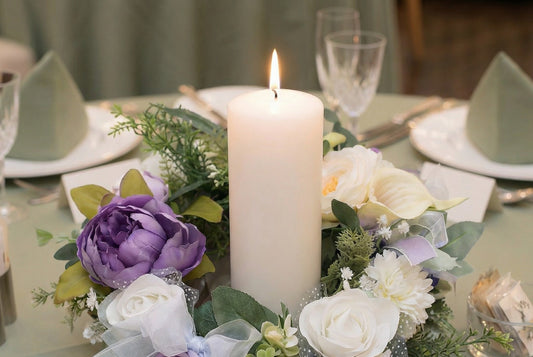 12" Purple & White Peony Calla Lily Wedding Centerpiece | Set of 4 or 8 | Faux Floral Wreath Table Decor | Reusable Event Flowers