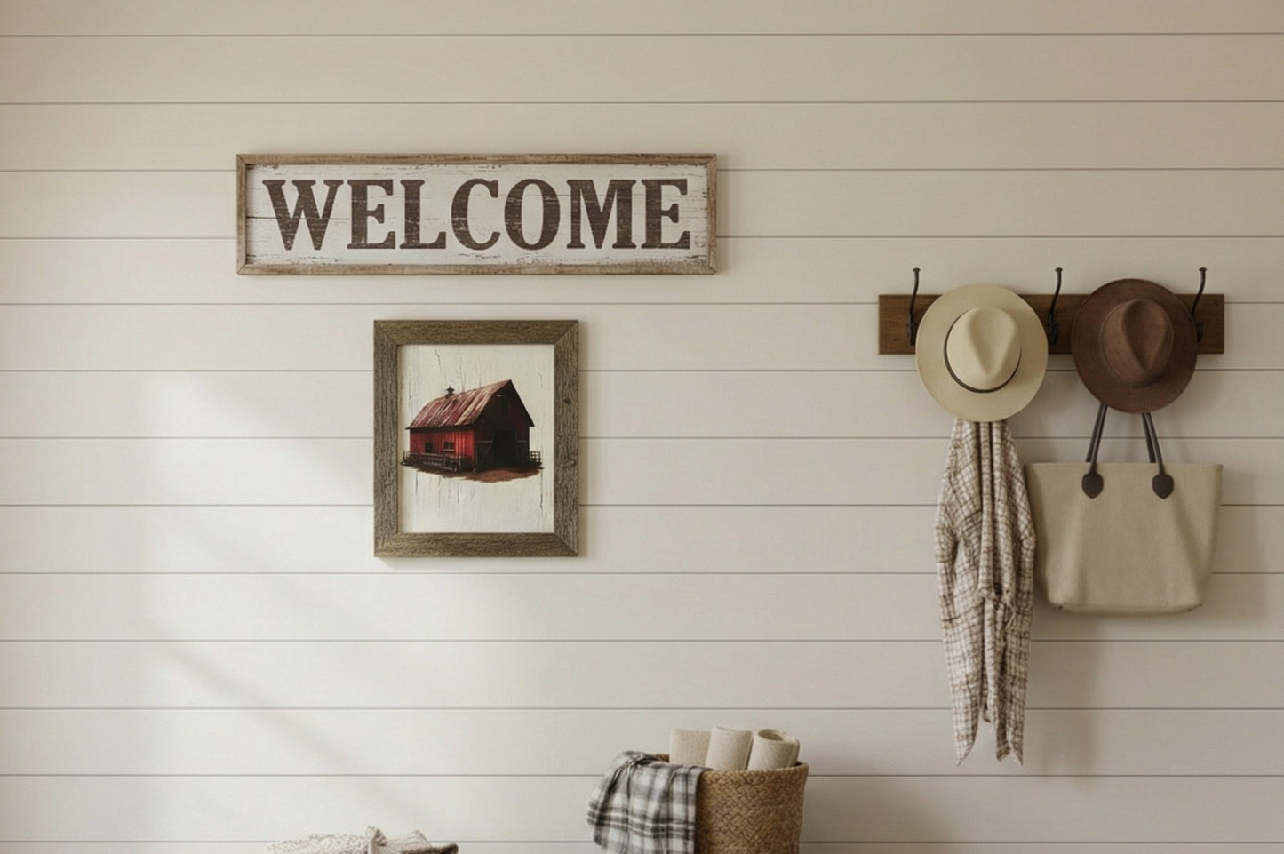 Rustic Red Barn Wall Decor – 12.5x14.5 Barnwood Framed Sign – Decoupage Art on Crackle Finish – Farmhouse Home Decor