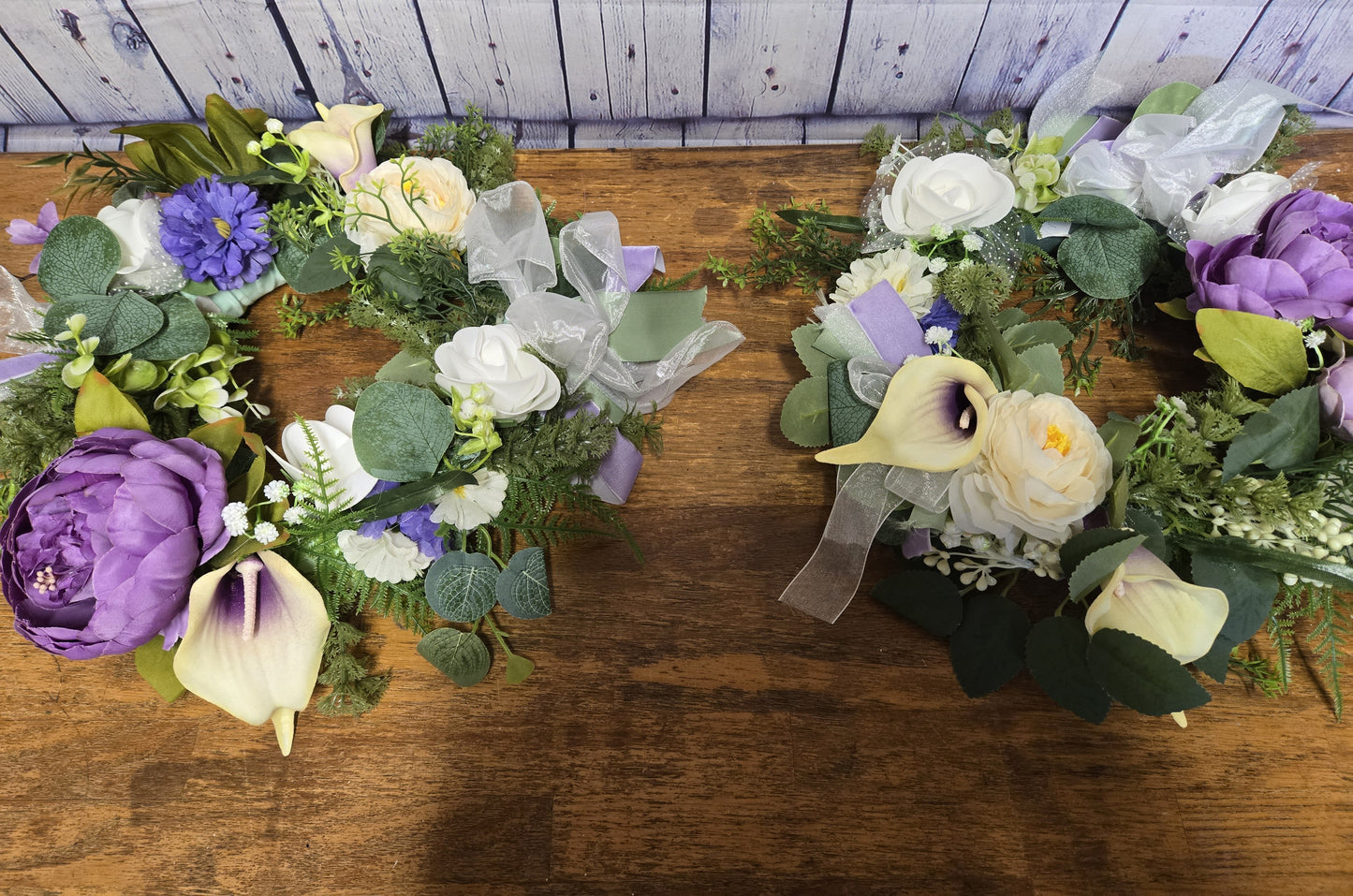 12" Purple & White Peony Calla Lily Wedding Centerpiece | Set of 4 or 8 | Faux Floral Wreath Table Decor | Reusable Event Flowers