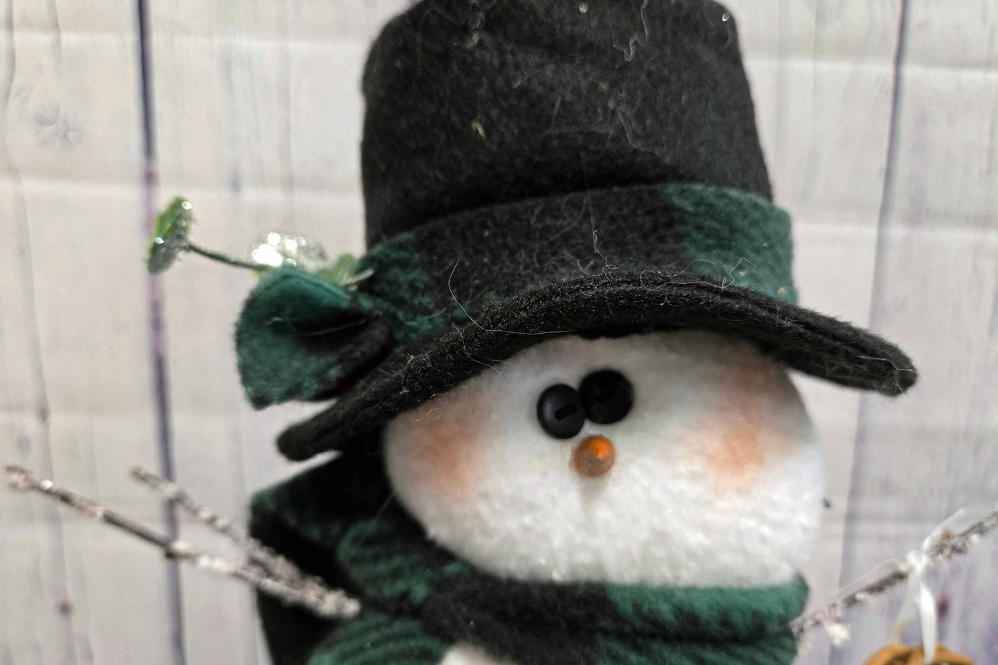 8" Fabric Snowman Figurine, Handmade Winter Decor, Farmhouse Christmas Shelf Sitter, Primitive Holiday Accent