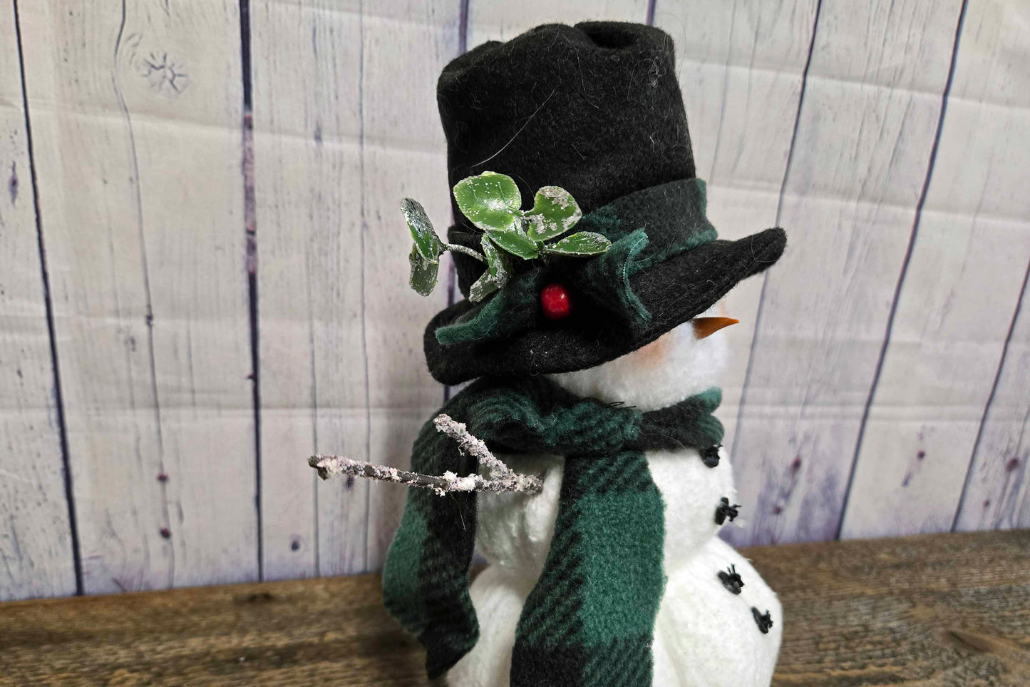 8" Fabric Snowman Figurine, Handmade Winter Decor, Farmhouse Christmas Shelf Sitter, Primitive Holiday Accent