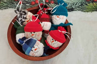 Plush fabric snowman Christmas tree ornaments for the holidays