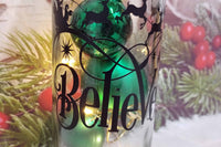 Believe Wine Bottle With Fairy Lights and Ornaments, Battery Lights Christmas Decoration