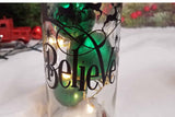 Believe Wine Bottle With Fairy Lights and Ornaments, Battery Lights Christmas Decoration