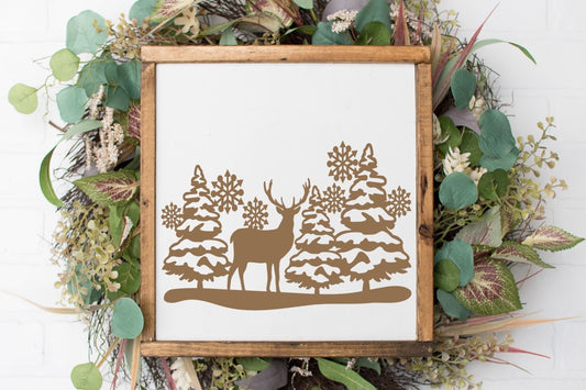 Reindeer in Winter Farmhouse Sign