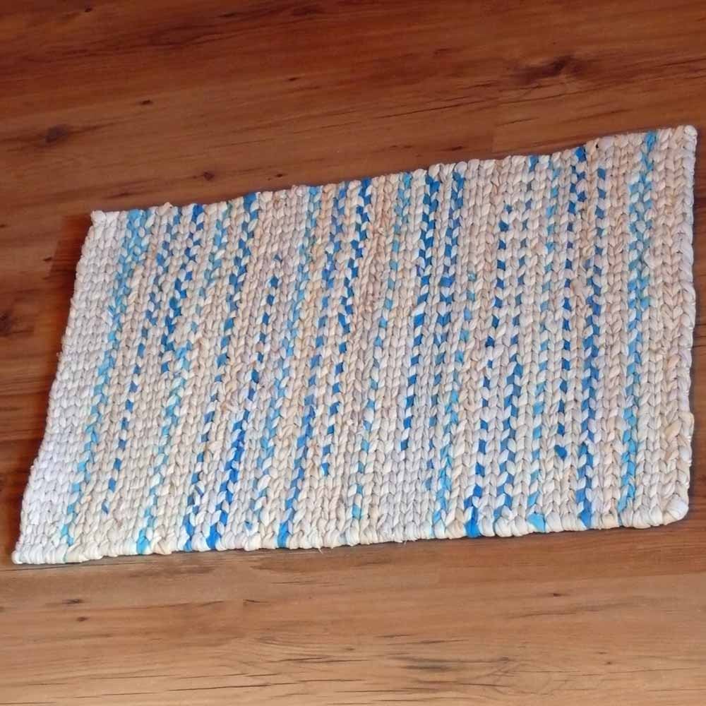 Electric Blue and Honey Cream Twined Rag Reversible Rug