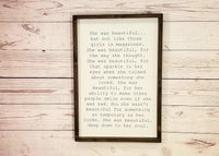 She Was Beautiful - Dorm Room Decorating, Empowering Women, Self Esteem Sign