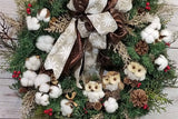 Woodland Owl Wreath, Christmas Door Decor